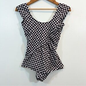 Marina West Black and White Gingham Check One-Piece Swimsuit Small Beach Resort